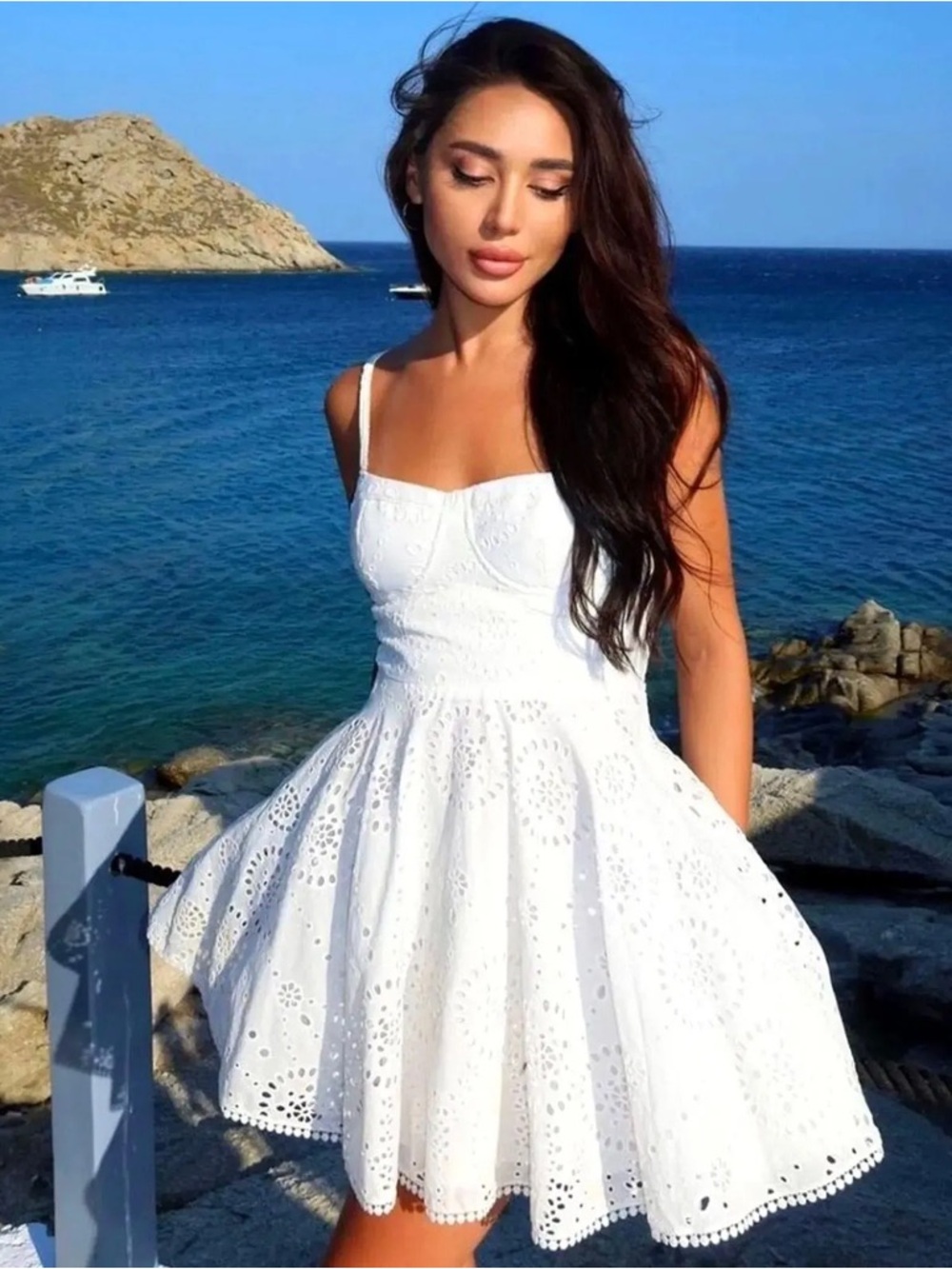 Zara, Cutwork eyelet embroidery  cotton white dress, size M